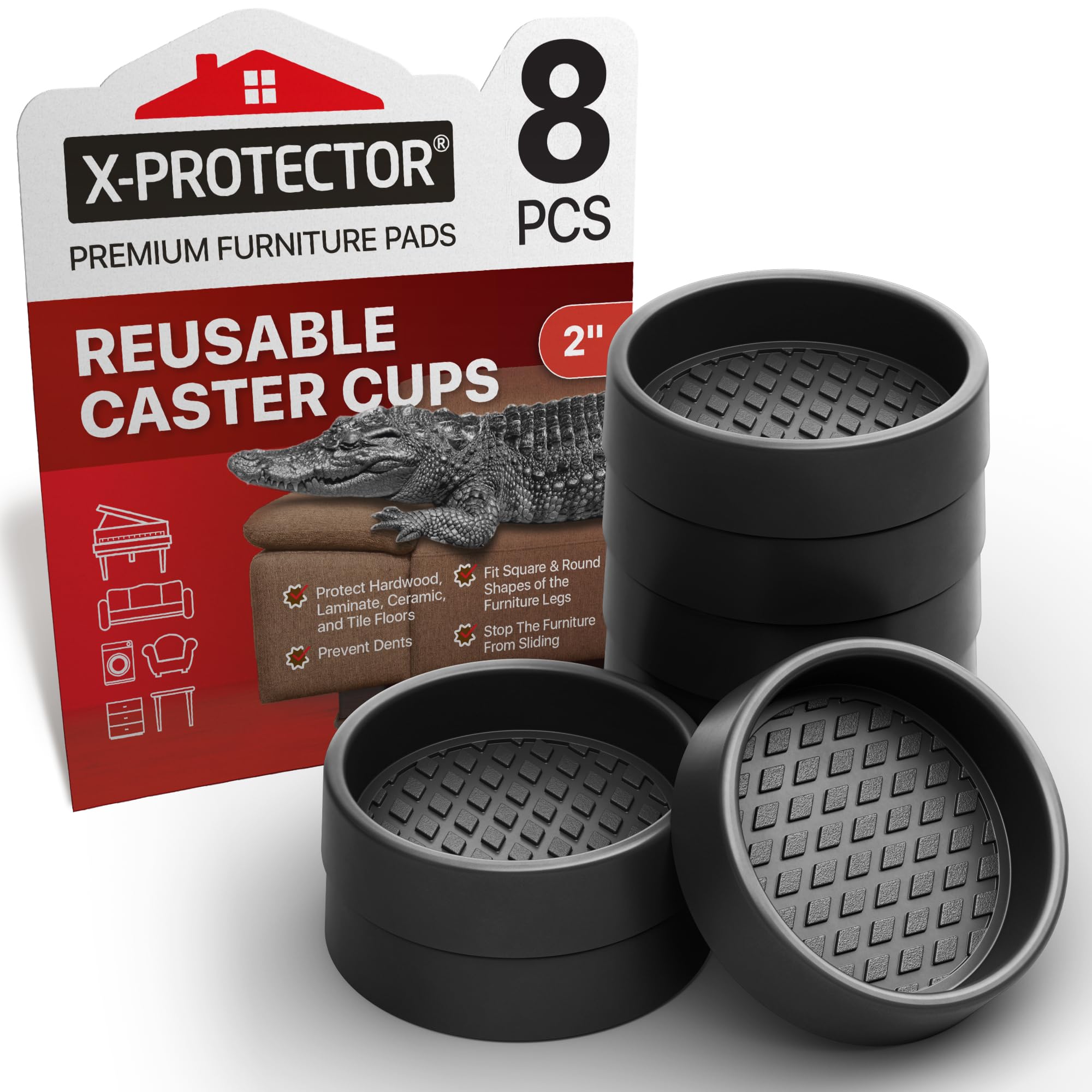 Photo 1 of Furniture Cups X-PROTECTOR – 2" Caster Cups 8 PCS – Round Furniture Coasters – Ideal Bed Stoppers – Non Skid Furniture Pads with a Perfect Design – Rubber Furniture Pads - Protect Any Flooring!