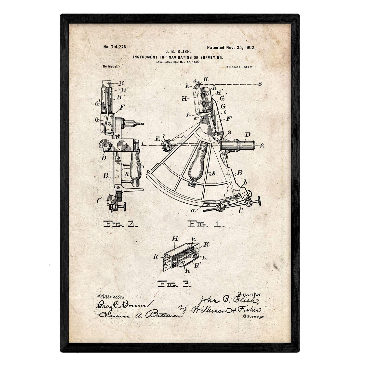 Nacnic Poster with patent Navigational 1. Foil with old design patent in A3 size and vintage background