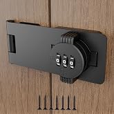 Keyless Combination Lock 3-Digit Combination Lock for Doors Twist Knob Hasp Latch Lock with Password Code Zinc Alloy Door Latch for Kitchen Drawers, Cabinets, Cupboard (Black)