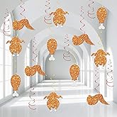 BOBYIYI Fried Chicken Hanging Swirl Decor Fast Food Party Decorations with Chicken Nugget Party Foil Swirls Ceiling Decor Little Nugget Baby Shower Theme BBQ Party Supplies Orange Glitter
