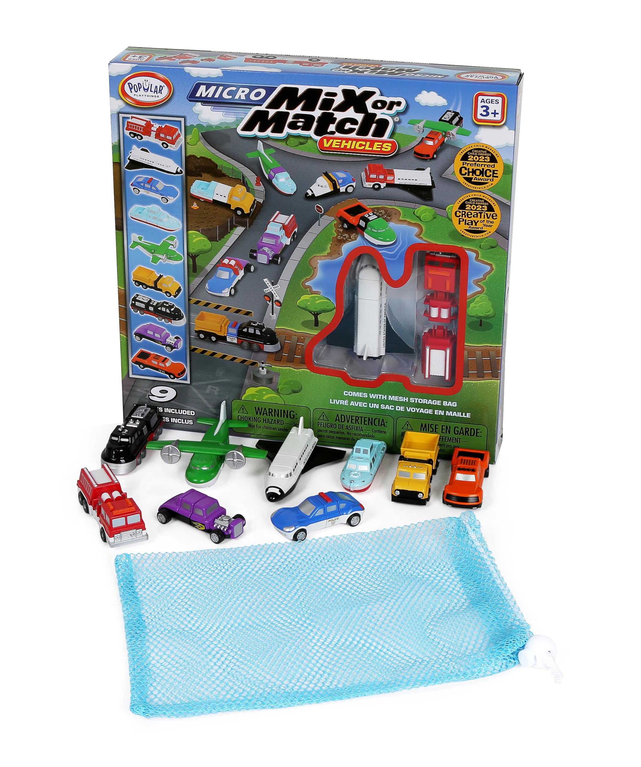 Popular Playthings Magnetic Vehicles for Toddlers 1-3, Mini Mix or Match Car Toys, Set of 9 Gift for Kids - Vehicles