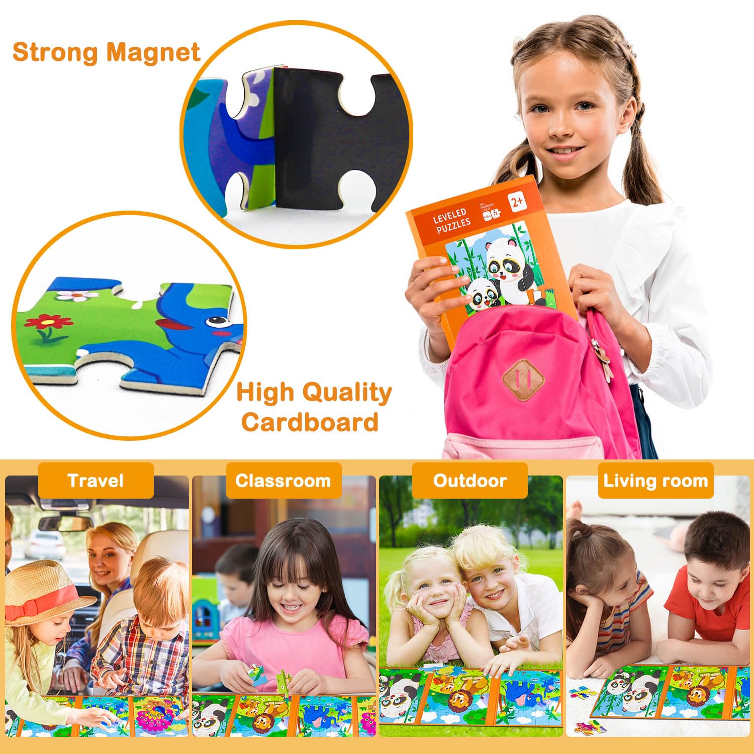 Magnetic Puzzles for Toddlers 2-4, 4 in 1-12/16/20/25 Pieces Portable Puzzle Toys for Toddlers 3-5, Magnetic Animals Puzzles Gifts for Boys Girls, Travel Toys and Games for Kids in Car Airplane