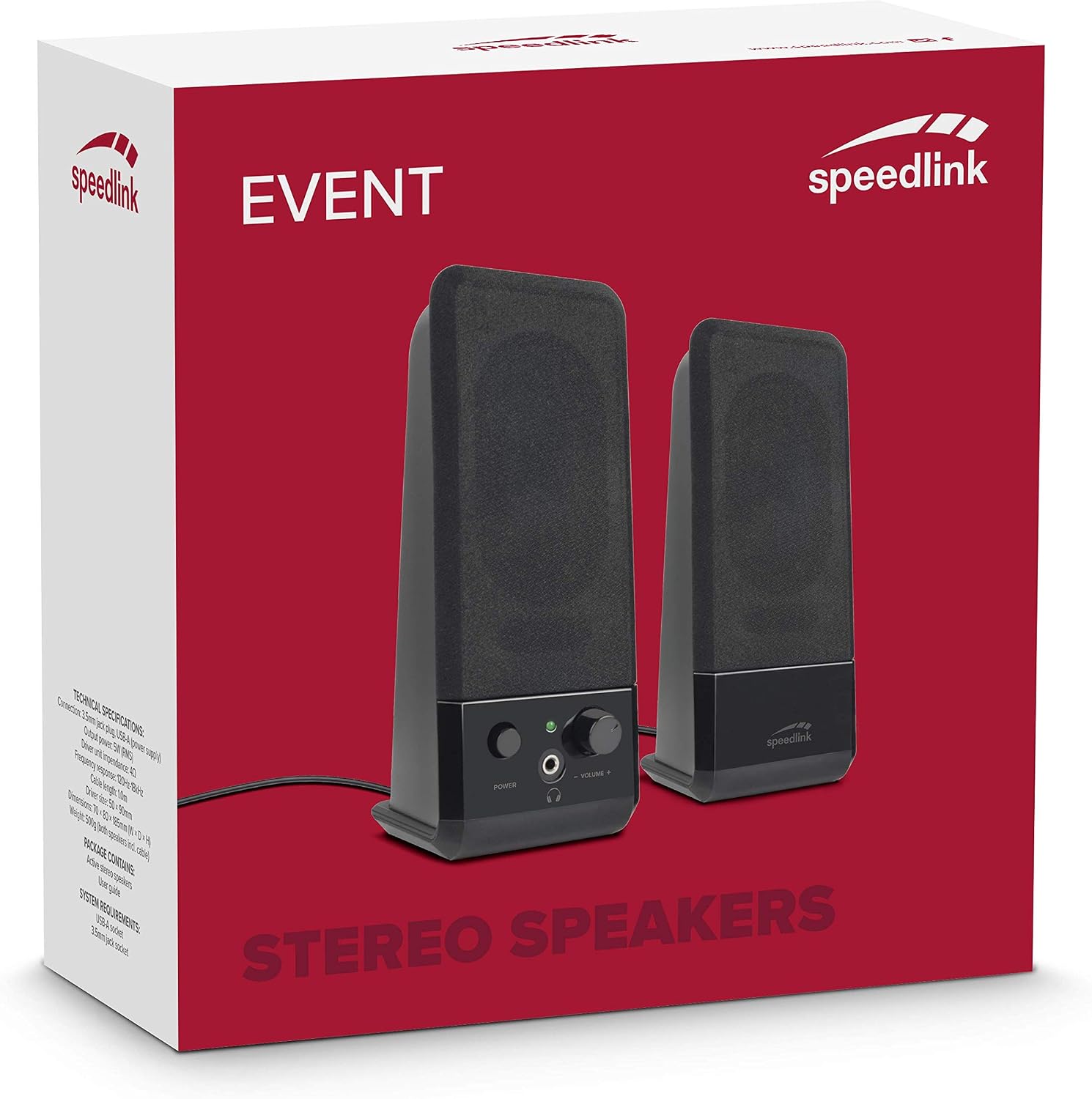 Speedlink Event Stereo Speakers SL-8004-BK, 2-Piece Desktop Set, USB Powered, Slimline Design, 3.5 Millilitre Jack Plug - Image 4