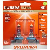 SYLVANIA H11 SilverStar Ultra Halogen Headlight Bulb, 2 Bulbs | Ultra Night Vision for the Farthest Downroad, Whiter Light, and More Clarity for High Beam, Low Beam, and Fog Replacement
