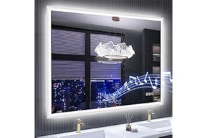 S·BAGNO 36''x28'' LED Bathroom Mirror with Lights, Bathroom Vanity Wall Mirror with Bluetooth Speaker, Anti-Fog, Stepless Dim