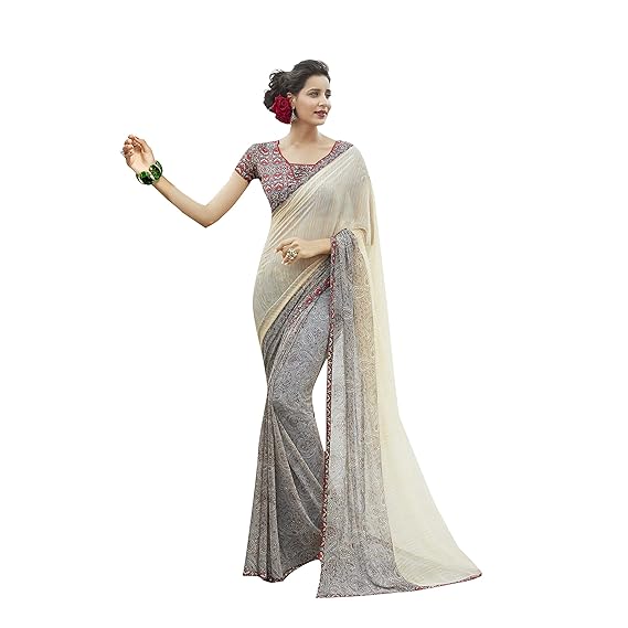 Womens Georgette Saree With Blouse Piece (SOCH1009SSSR0004_Cream)