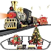 Electric Train Set with 3D Elevated Tracks Music, Locomotive Passenger Carriages, Lights & Quiet Mode Christmas Train for Kid