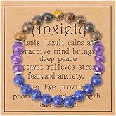 Ymapinc Anxiety Bracelet for Women, Amethyst Tiger's Eye Lapis Lazuli Bracelet, Good Luck Bracelets for Stress Relief & Yoga, Crystal Beaded Jewelry, Triple Protection Bracelets, Valentine's Day Gifts