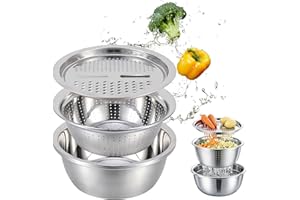 Germany Multifunctional Stainless Steel Basin,3-in-1 Colander Strainer Set with Grater & Drain Basket,Vegetable Fruit Rice Wa