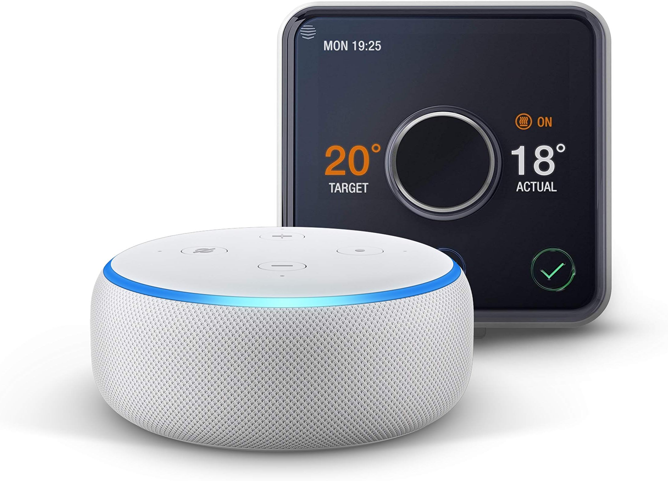Hive Active Heating and Hot Water Thermostat without Professional Installation + Echo Dot (3rd Gen) - Sandstone Fabric