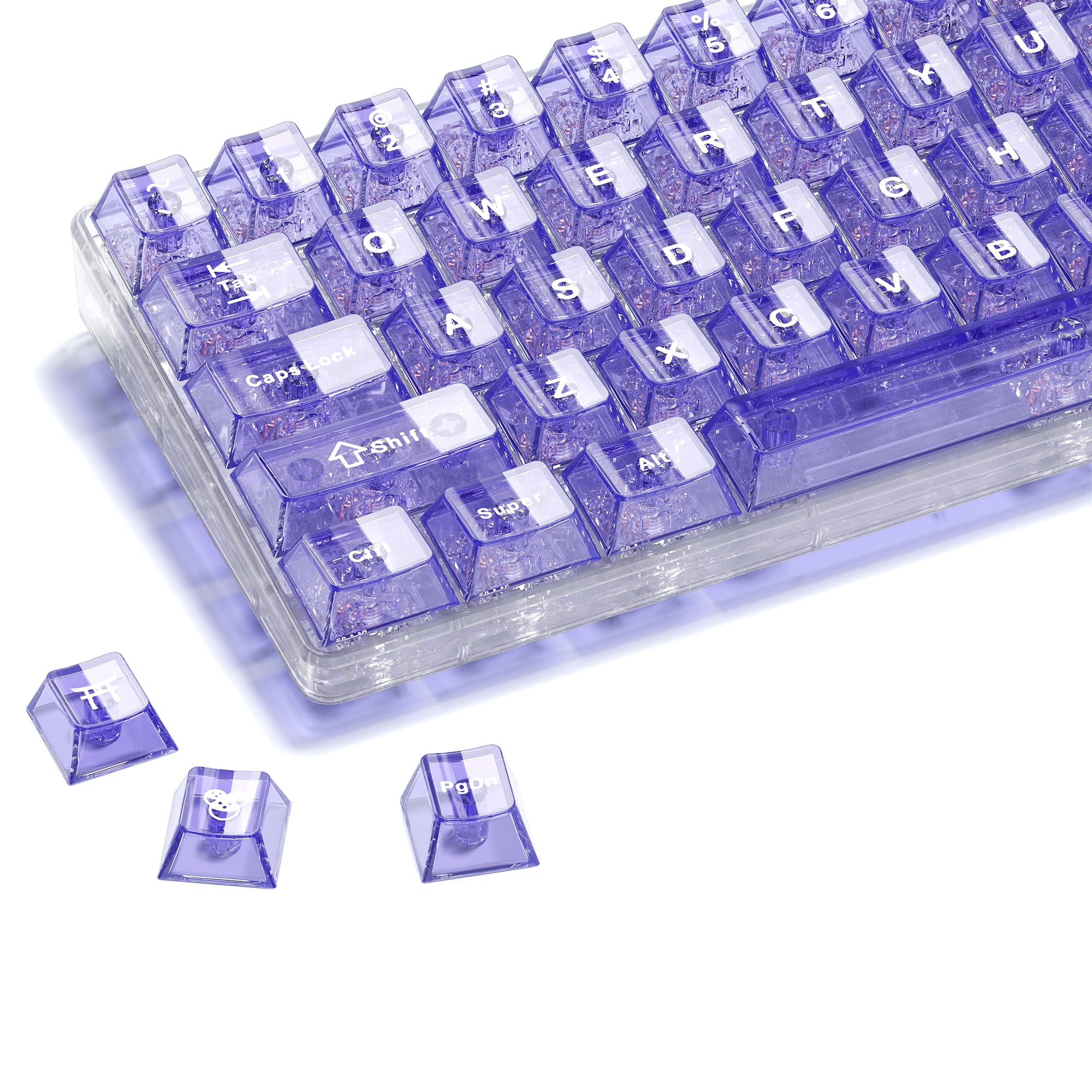 Photo 1 of HITIME XVX Clear keycaps, Purple Transparent Keycaps 60 65 75 100 Percent, Crystal Ceramic Custom Key Cap Set 124 Keys, Cherry Profile, Shine Through, Cute Style for Mechanical Keyboards