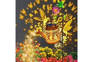 YJFWAL Solar Lanterns Outdoor Waterproof, Hummingbird Watering Can Garden Decor, Hanging Solar Path Lights Yard Art, Outside Patio Decoration Gardening Birthday Gifts for Mom Grandma Women with Shepherd Hook