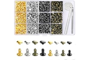 Alritz 240 Sets Leather Rivets, Double Cap Rivet Tubular 4 Colors 2 Sizes Metal Studs with Fixing Tools for DIY Leather Craft/Clothes/Shoes/Bags/Belts Repair Decoration