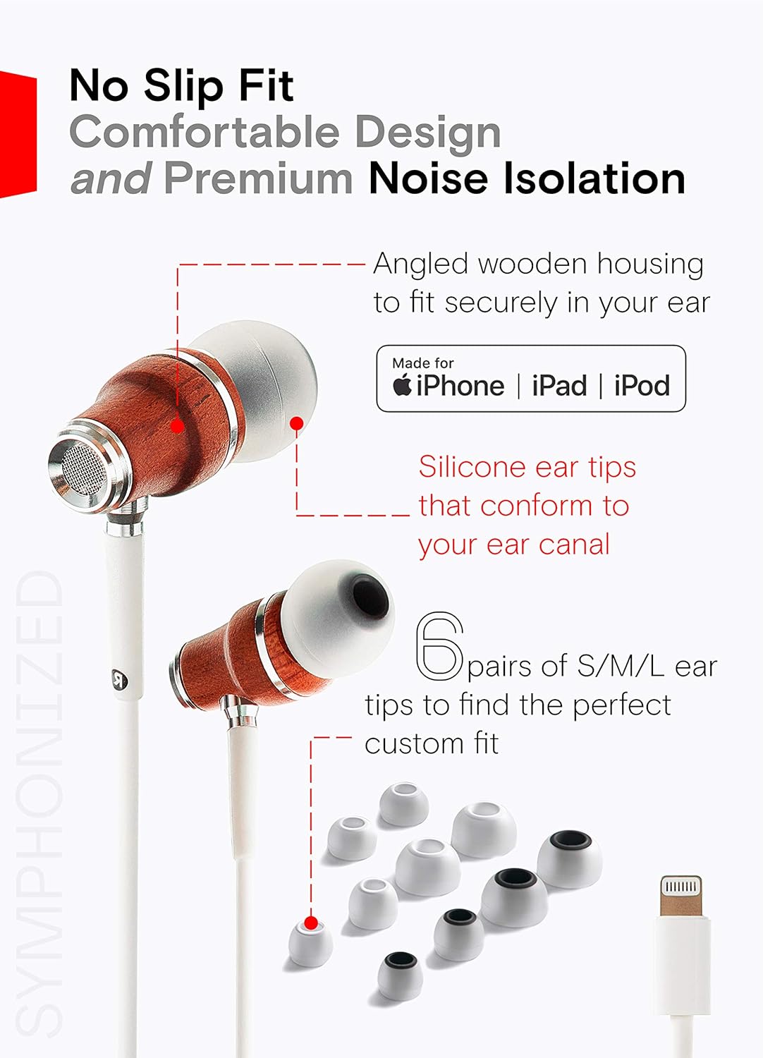 Symphonized Premium Wooden iPhone Wired Earphones (Apple MFI Certified), Deep Bass Sound, 3D Sound - Image 3