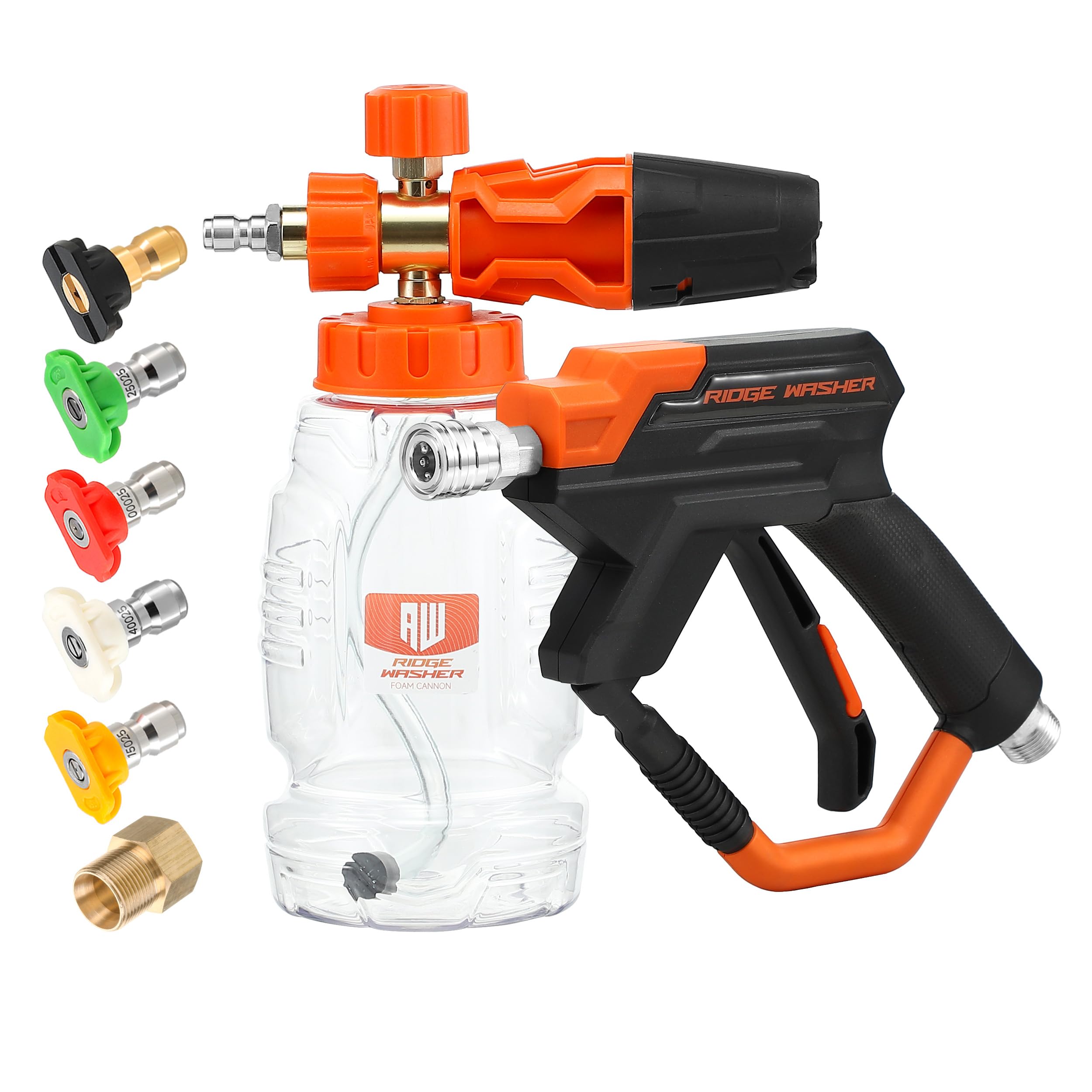 Photo 1 of RIDGE WASHER Pressure Washer Gun Foam Cannon, 4000 PSI Foam Blaster with 1/4" Quick Connector, Stainless Steel Car Wash Foam Gun with 5 Power Washer Nozzle Tips, 1 Liter