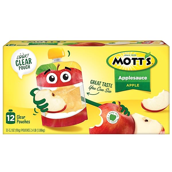 MOTT’S ORIGINAL APPLESAUCE, 3.2 OZ CLEAR POUCHES, 12 COUNT