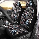 Bulopur Bohemia Colorful Flowers Design Car Front Seat Covers, Universal Fashionable Car Seat Cushion Cover for Front of 2 Seats, Fit for Almost Vehicle