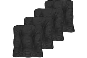 Sweet Home Collection Chair Cushion Crushed Memory Foam Pads Premium Slip Non Skid Microdot Rubber Back Tufted 16" x 16" x 3.25" Thick Seat Cover, 4 Count (Pack of 1), Charcoal Gray