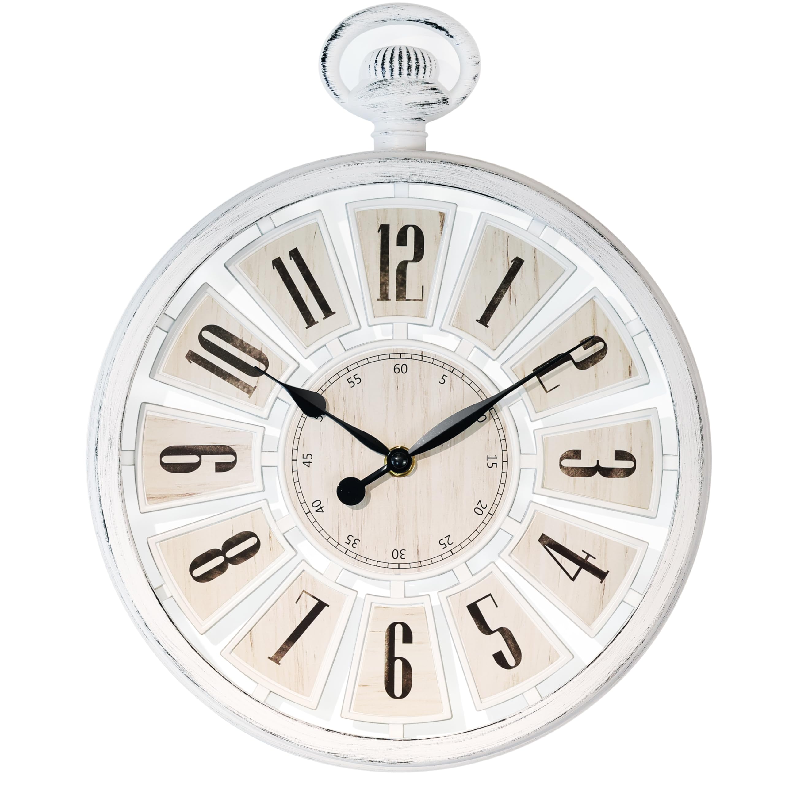 Photo 1 of AYRELY® Vintage Round Wall Clock. Antique Retro Style. Battery Operated Silent Clock for Farmhouse, Rustic, Kitchen, and Living Room Decor(13" H x 10.6" W)-White