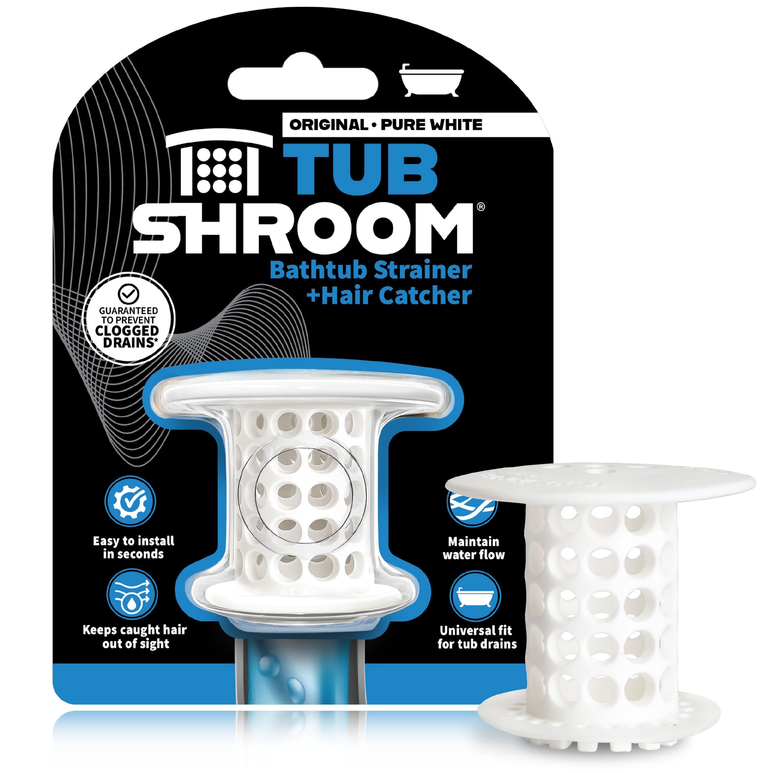 TubShroom The Revolutionary Tub Drain Protector Hair Catcher Strainer Snare, White