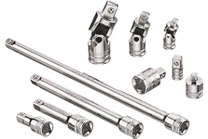 ARES 71270-10-Piece Socket Accessory Set - Premium Chrome Vanadium Steel with Mirror Finish - Includes Socket Adapters, Extensions and Universal Joints