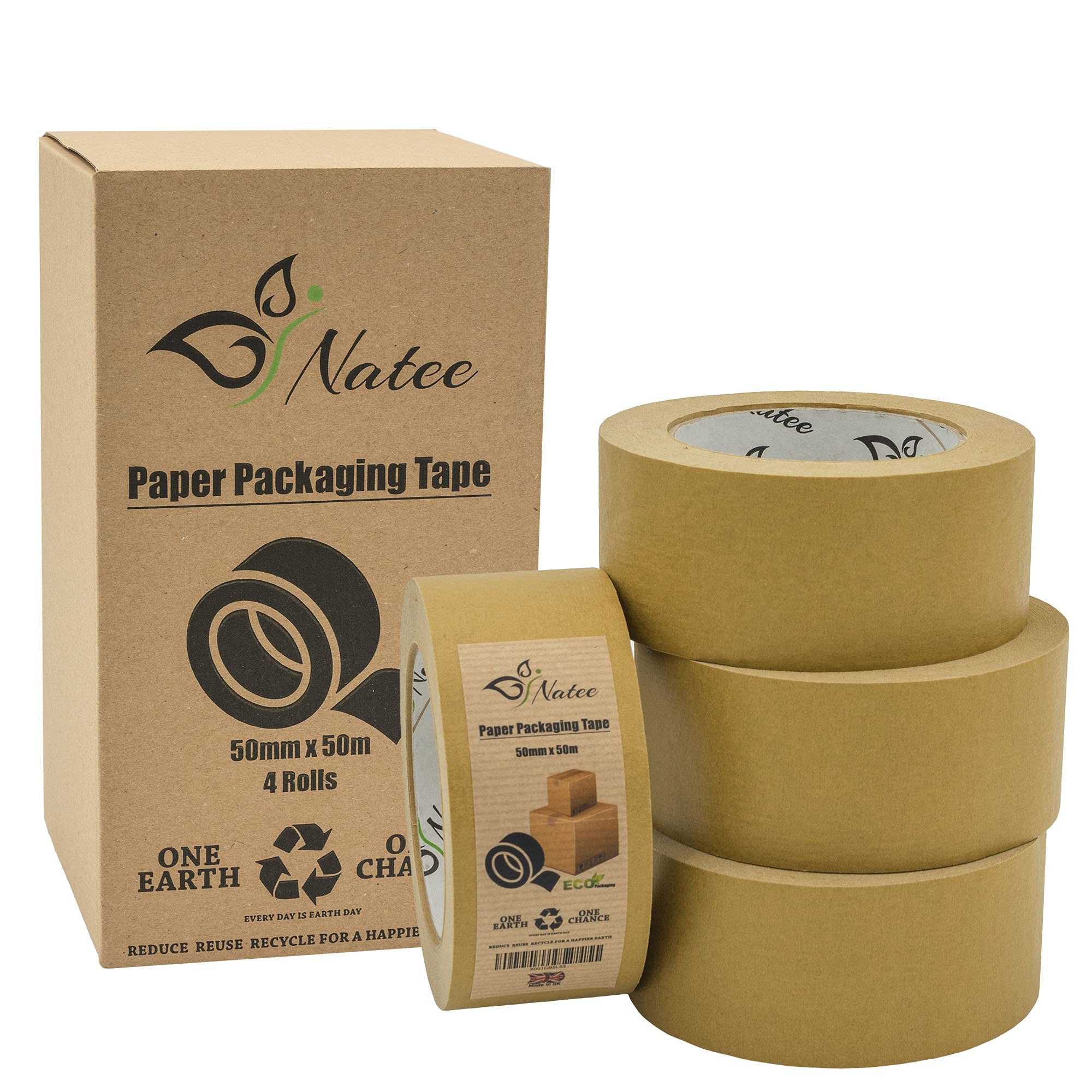 NATEE® Kraft Paper Packaging Tape | Fully Recyclable Sticky Tapes | Strong Eco-Friendly Kraft Paper for Packing Parcels and Boxes | Brown Paper Packaging for Moving House | 50 Metres x 50mm (4)