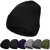 Big Head L/XXL Wool Blend Warm Beanie for Men, Chunky Knit Texture, Warm Stretchable Skull Cap Winter Hats