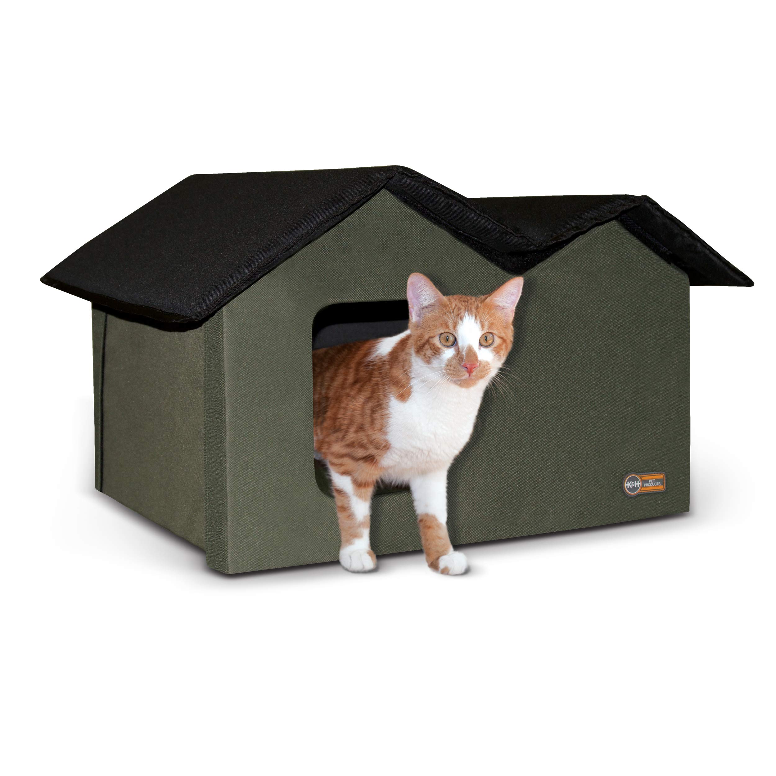K&H Manufacturing 20W Outdoor Heated Extra-Wide Kitty House, 26.5" x 15.5" x 21.5", Olive/Black