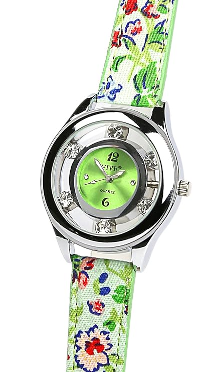 Elegante Klassik Square De Ville Damenarmbanduhr Damenuhr mit Rosen Stoffarmband Bunt Strass