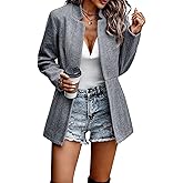 utcoco Womens Business Coat Open Front Blazer Long Sleeve Notch Stand Collar Work Office Dressy Jacket