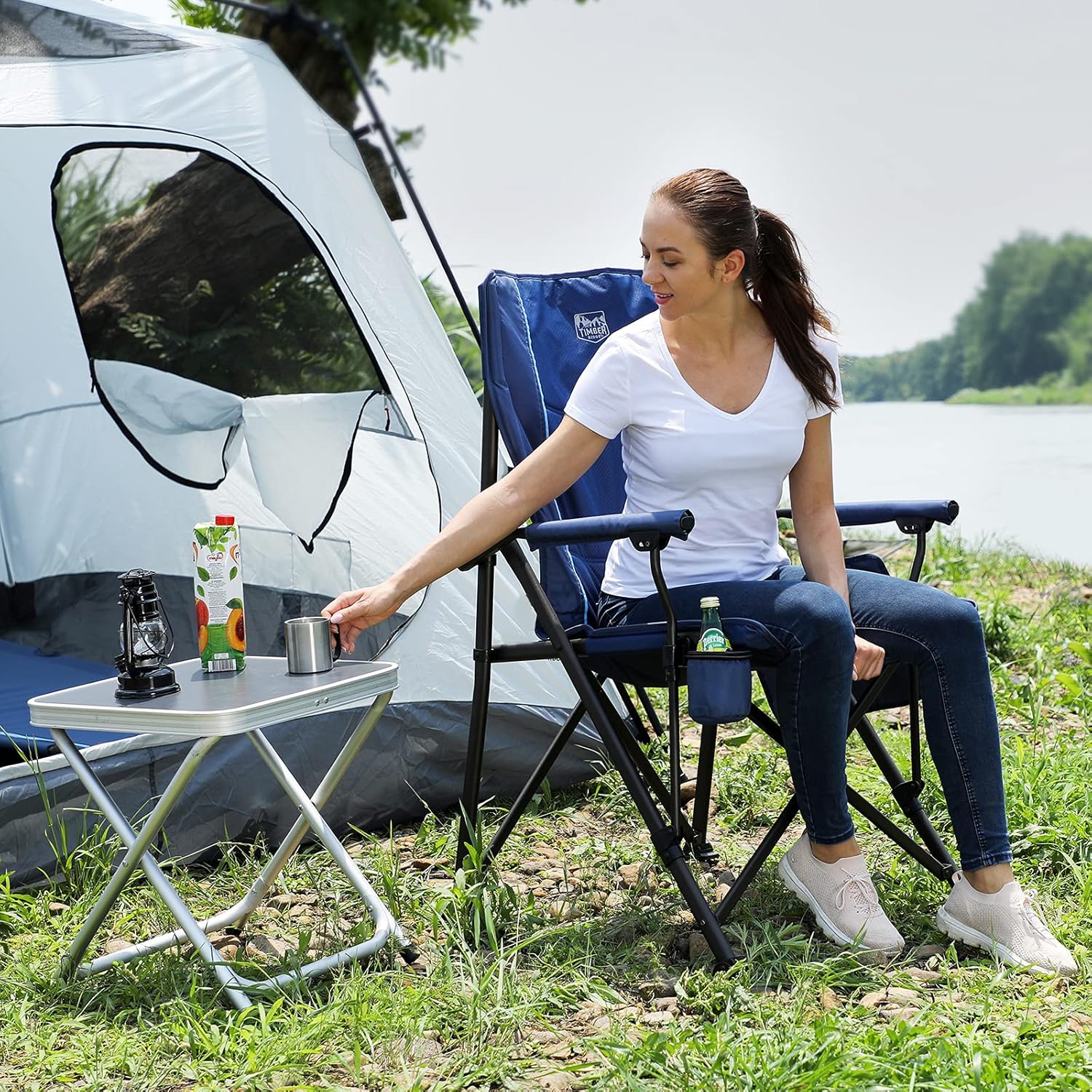 TIMBER RIDGE Oversized Folding Camping Chair Heavy Duty for Adults Support up to 400lbs with Cup Holder, Side Pocket: Kitchen & Dining
