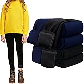 FEQO 2 Pack Girls Fleece Lined Leggings Thick Thermal Tights Full Length Pants Kids Winter Warm Leggings