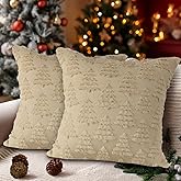Lanpn Christmas 14x14 Throw Pillow Covers Set of 2, Winter Chrismas Tree Throw Pillow Cases Soft Plush Faux Fur Wool 14 x 14 Winter Cushion Cover for Indoor Home Bedroom Couch Sofa Decor (Beige)