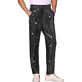 Lars Amadeus Sequins Pants for Men's Party Disco Shiny Sparkly Straight Leg Trousers