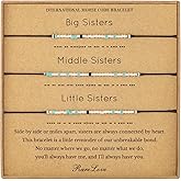 RareLove 3PCS Sister Bracelets for 3,Big Middle Little Sister Morse Code Beaded Bracelet for Women Blue Silver Pony Seed Tiny Beads