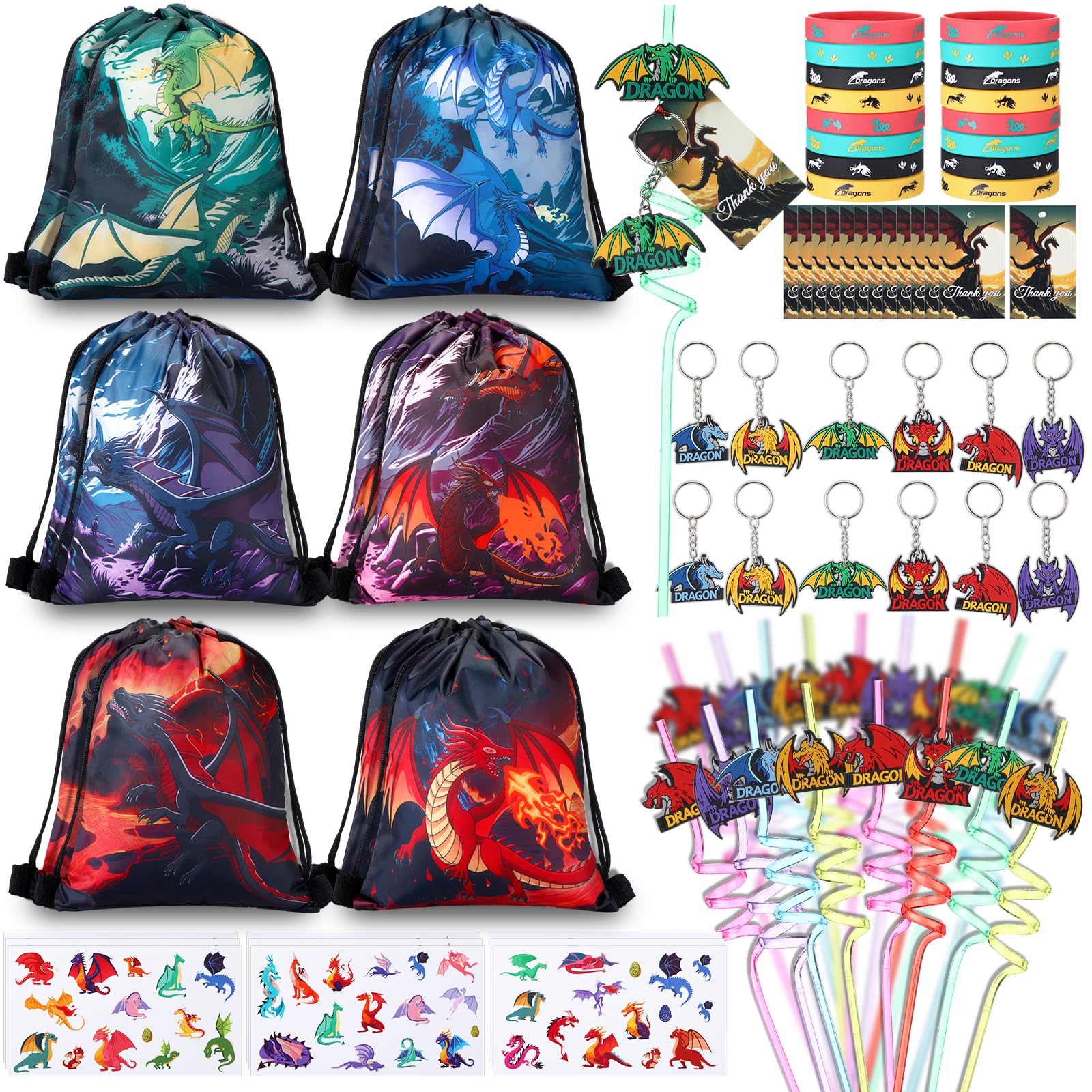 Photo 1 of ** SOLD AS IS, NO REFUND/RETURN** SEE COMMENTS!
LemonRoad 73 Pcs Dragon Themed Party Favors Set Birthday Supplies Includes Drawstring Bags Keychains Bracelets Stickers Straws Tags for Dragon Theme Party