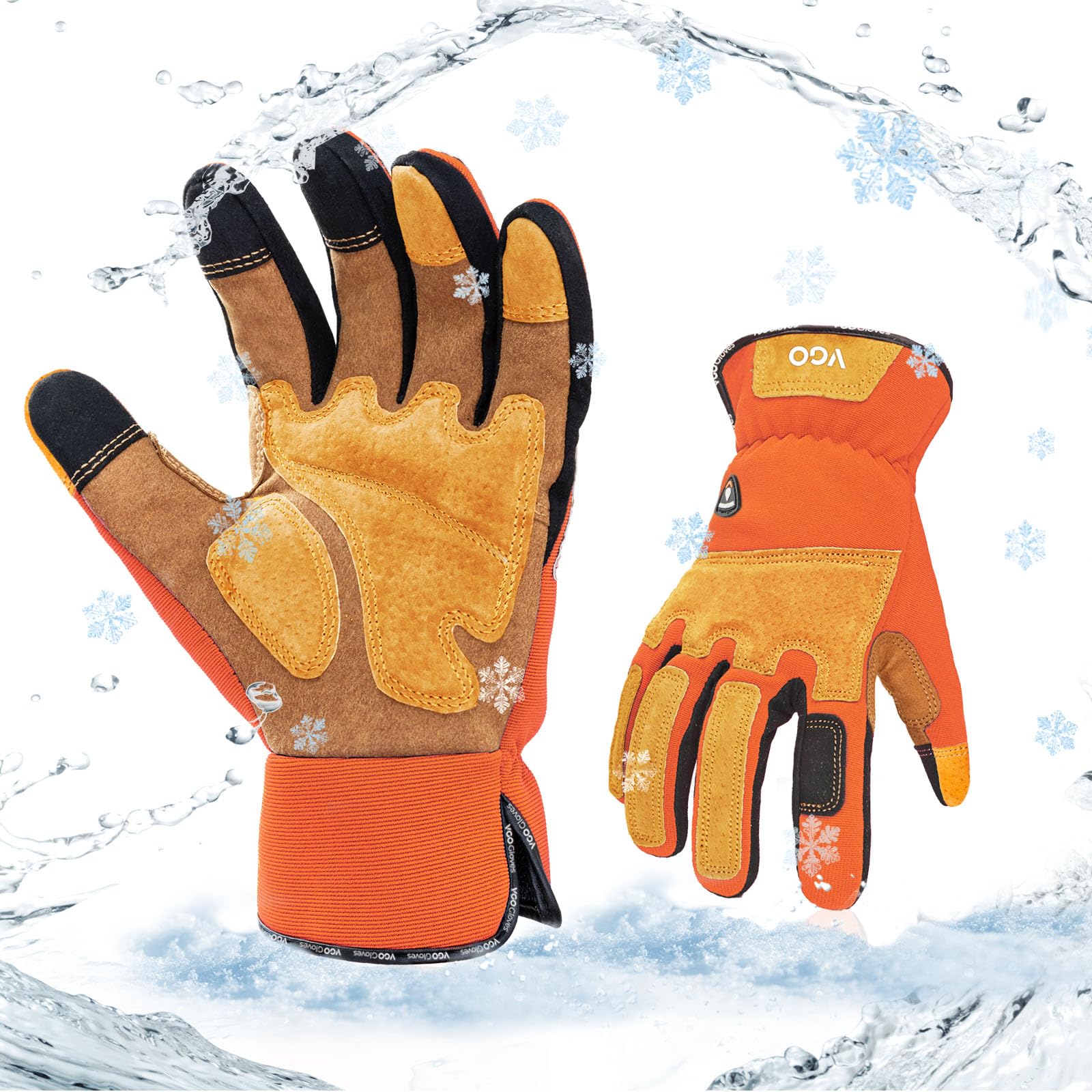Vgo... Winter Work Gloves Waterproof Touchscreen in Leather, Thermal Safety Gloves for Light&Medium Duty in Cold Weather, 1 pair — image 1