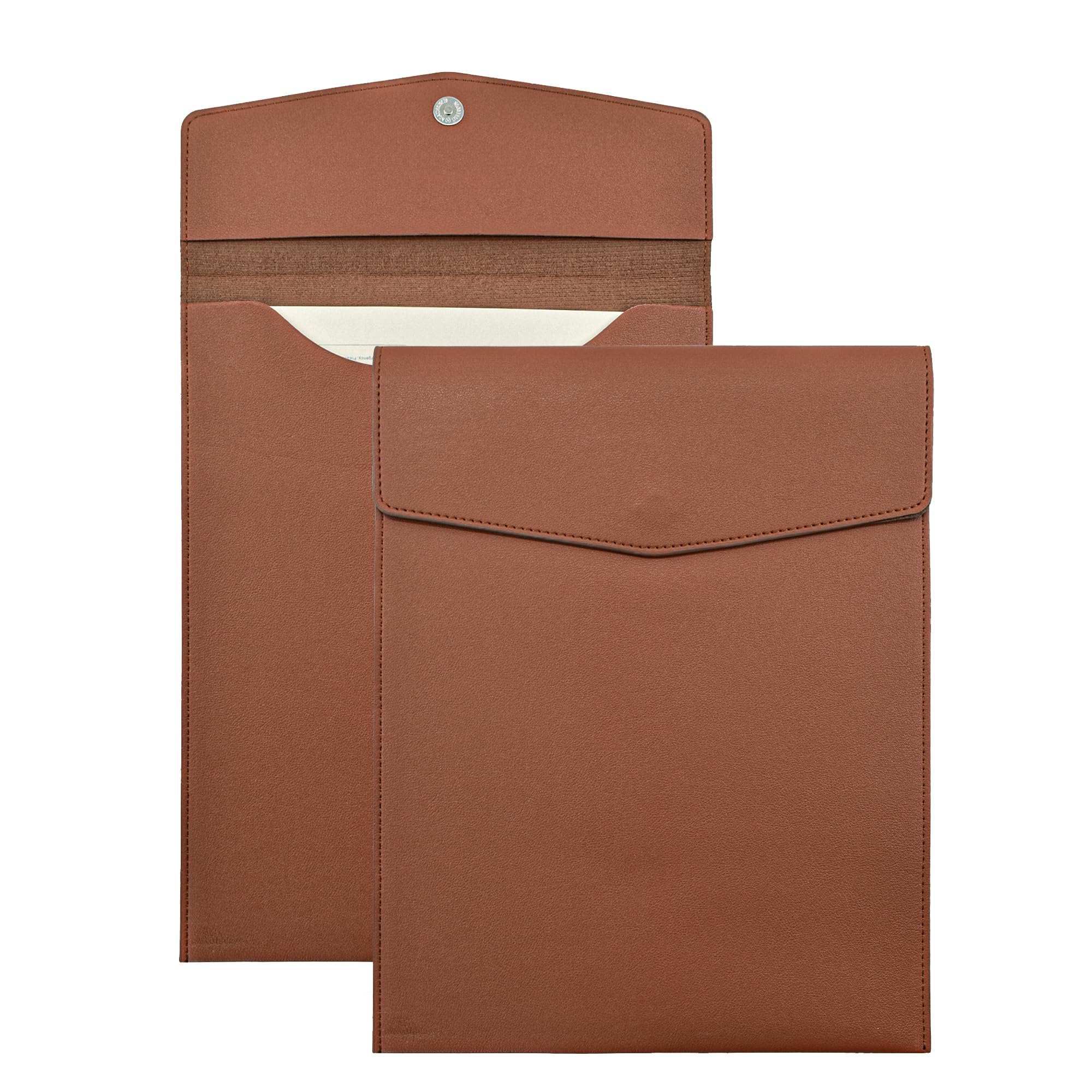 VANRA 1 Piece PU Leather File Folder Vertical A4 Document Holder File Envelope Waterproof Leather Portfolio Case Filing File Organizer for Letter Size with Magnetic Button Closure (Brown)