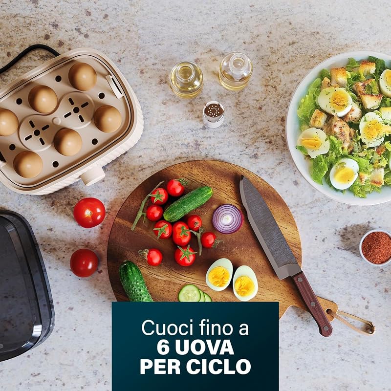 Cuociuova, Capacità 6 Uova, 300W, Misurino per Uova Sode/Morbide, Spegnimento Automatico, BPA Free, Coperchio con Vapore, Vassoio Removibile, Facile da Pulire, 262047