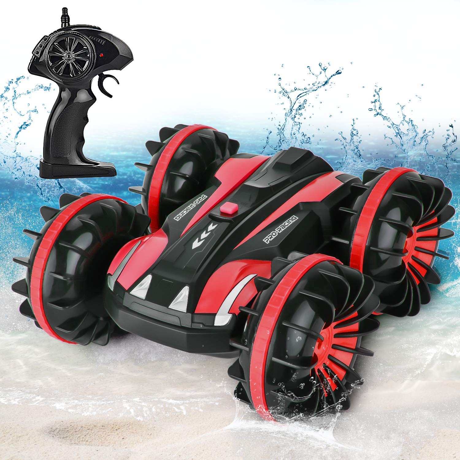 GotechoD Remote Control Car Boat for Boys, Offroad RC Car 4x4 RC Truck Waterproof Remote Control Truck Stunt Car Radio Controlled Vehicle RC Electric Cars for Boys Toys 5-16 Years Old Kids Gift Red