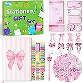 Xqumoi Coquette Pink Bow Stationery Gift Set - Sticky Note A5 Hardcover Ruled Journal Notebook with Planner Sticker Magnet Bookmark Paper Clip Gel Ballpoint Pen for Birthday School Office Supplies