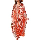 Yanziliu Kaftan Dresses for Women V-Neck Batwing Sleeves Swimsuit Beach Cover Ups Tie Dye Caftan Hawaiian Dress