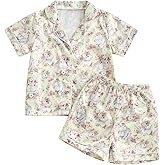 Kuriozud 4th of July Baby Girl Pajamas Silk Stain Pjs Summer Shirt Tops+Shorts 2Piece Set Toddler Kids Little Girl Sleepwear