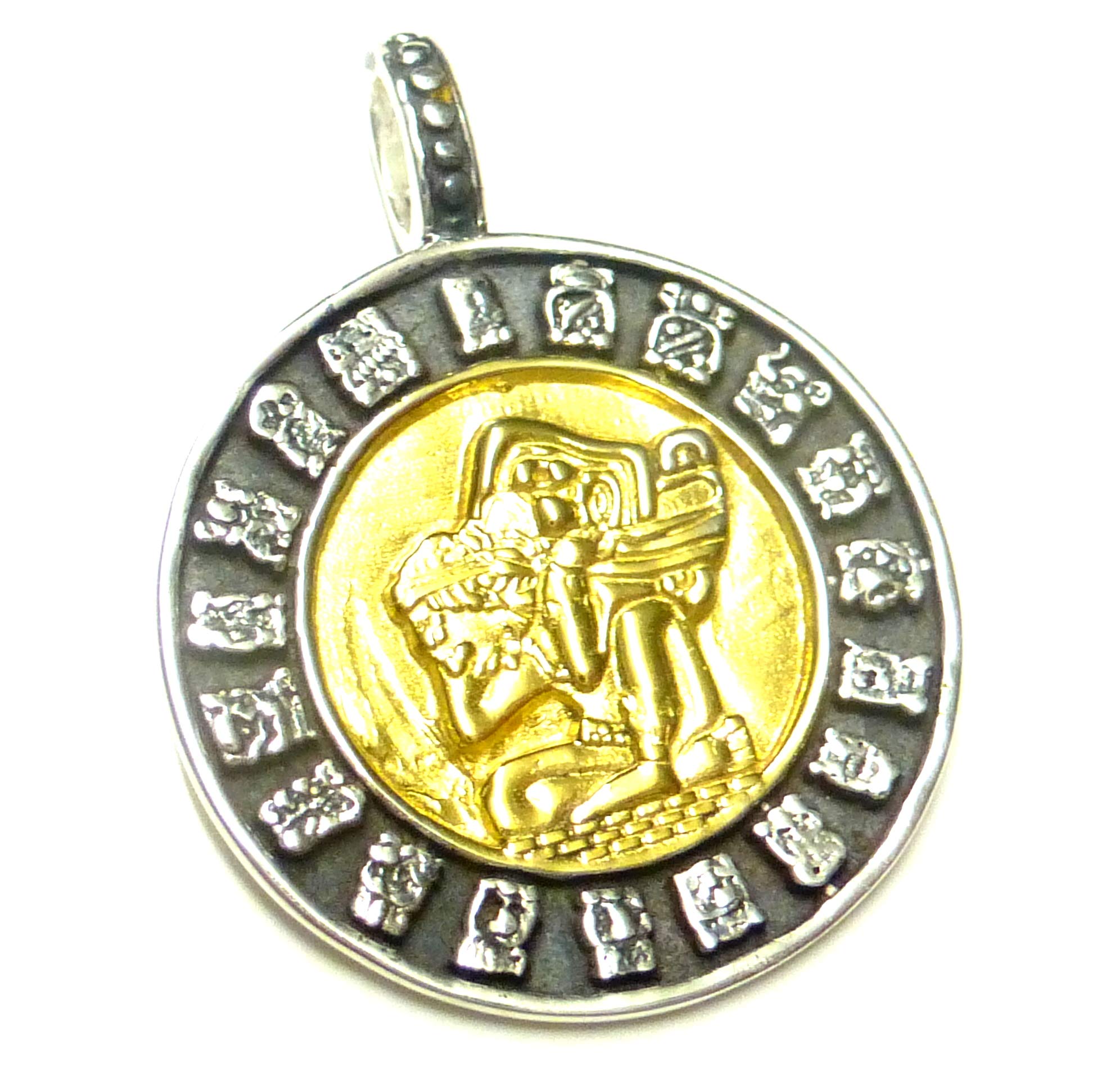 Pendant silver, Maya jewellery, sterling silver, partly gold-plated, unisex, Sterling Silver
