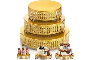 Goaste 3 Pack Metal Gold Cake Stand, 8/10/12 Inch Round Cupcake Stands Set, Dessert Pastry Display Stand Plate, Vintage Displ
