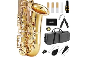 Fesley Saxophone E Flat Alto Saxophone: Saxofón Alto for Professional, Sax for Beginners & Students, Saxophones with Reeds, Neck Strap, Sax Case & Portable Cleaning Kit, Gold