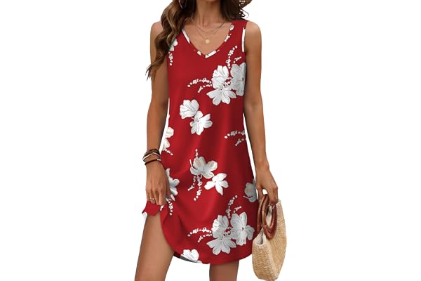 Aokosor Womens Summer Dresses 2026 Loose V Neck Sleeveless Dress Sundresses Swimsuit Coverup Vacation Outfits