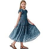 Rolanko Girls Boho Lace Dresses, Ruffle Sleeve Tiered Flower Girl Maxi Dress with Lining for Wedding Party