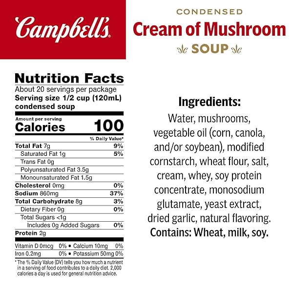 CAMPBELL’S CONDENSED CREAM OF MUSHROOM SOUP, 10.5 OUNCE CANS (PACK OF 8)