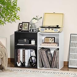 YAHARBO 2 Cube Bookshelf, Black Record Player Stand